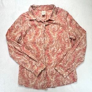 J.Crew The Perfect Shirt Womens 10 Pink Orange Paisley Cotton Button Down Top